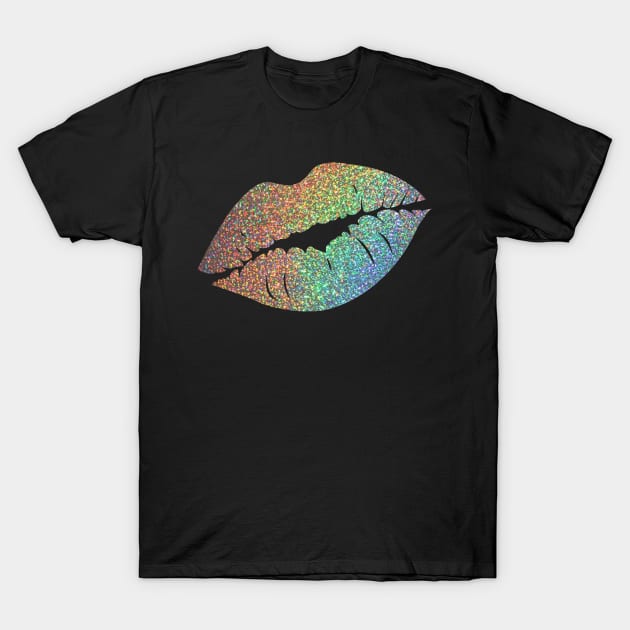 Holographic Rainbow Ombre Faux Glitter Lips T-Shirt by Felicity-K